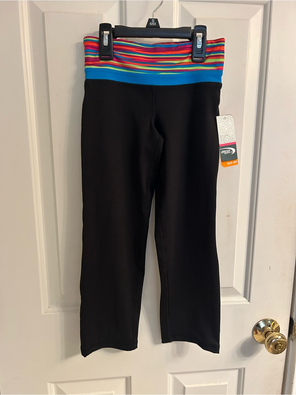 NWT- Girls MTA Sport Black Leggings with Rainbow Stripe Waistband